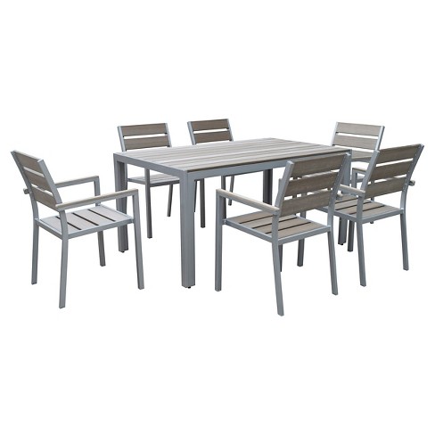 Gallant 7pc Rectangle Metal Patio Dining Set Sun Bleached Gray