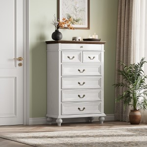 7 Drawers Dresser for Bedroom, Farmhouse 50" Tall Wood Chest of Drawers with Rustic Handle, Jewelry Storage Dressers Organizer for Bedroom, Hallway - 1 of 4