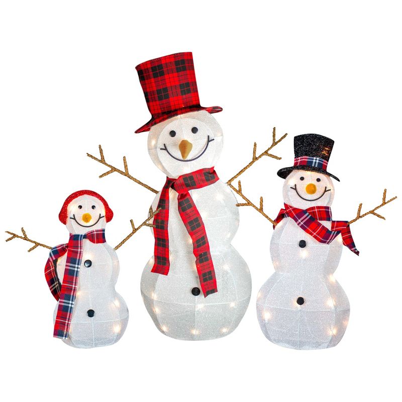 Northlight Set of 3 Lighted Tinsel Snowmen Family Christmas Yard Decorations, 1 of 7