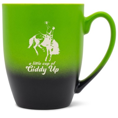100 North Bucking Bronco 10 Ounce Green and Black Two Toned Ombre, Comfortably Fits Your Hands, Ceramic Tea Coffee Cup Mug, A Little Cup Of Giddy Up