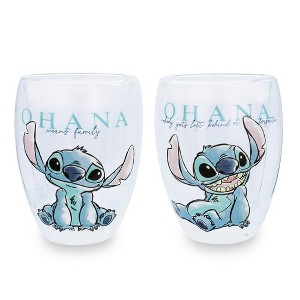 Silver Buffalo Disney Lilo and Stitch "Ohana Means Family" Floral Stemless Glasses | Set of 2 - 1 of 4