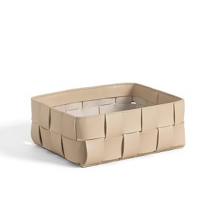 Aoibox Ivory Faux Leather Woven Storage Basket Decorative Catchall for Jewelry Accessories Cosmetics Tabletop Organizer Box - 1 of 4