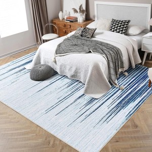 Washable Rug - 8x10 Modern Stripe Indoor Carpet, Non Slip Non Shedding Foldable Floor Cover  (Blue) - 1 of 4