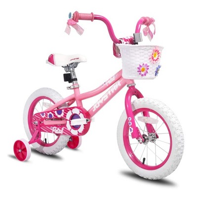 JOYSTAR 16 Inch Girls Kids Petal Bike with Training Wheels, Basket, and Handlebar Streamers for 4 5 6 7 Year Olds, Pink