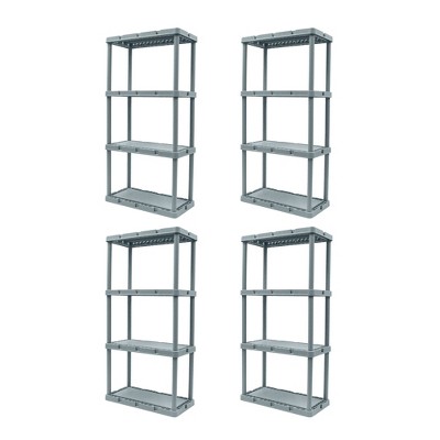 Gracious Living Knect-A-Shelf Fixed Height 4 Tier Storage System Unit Light Duty for Home, Garage, and Laundry Room, 24 x 12 x 48, Gray (4 Pack)