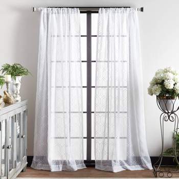 Set of 2 Hourglass Embroidery Poletop Sheer Curtain Panels - Martha Stewart
