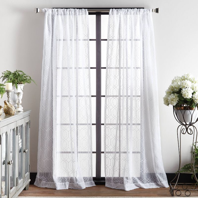 Set of 2 Hourglass Embroidery Poletop Sheer Curtain Panels - Martha Stewart, 1 of 6