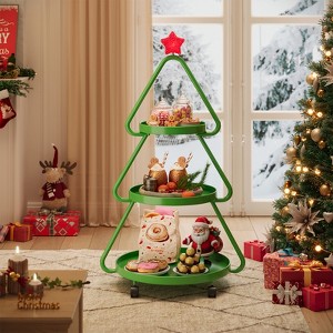 Pinmoco Christmas Tree Metal Storage Rack, Modern Sofa Side Table, Snack Rack for Party Holiday Festival, Living Room Bedroom, Green - 1 of 4