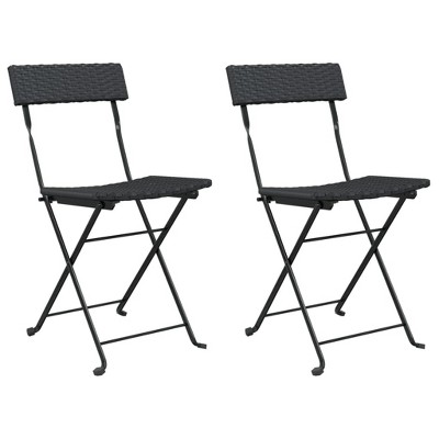 vidaXL 2 pcs Black Folding Bistro Chairs with Durable Poly Rattan and Steel Frame for Garden and Terrace