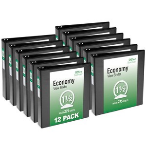 Office Essentials Economy View 3 Ring Binders, 1.5" Round Rings, 2.1" Spine, 275-Sheet Capacity, Black Binders (12-Pack of 03427) - 1 of 4
