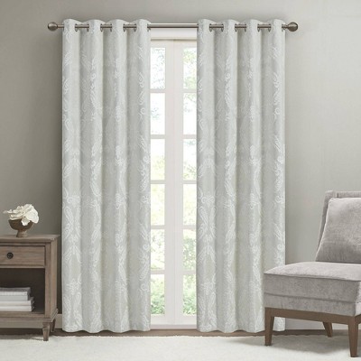White Jacquard Paisley Blackout Grommet Curtain Panel