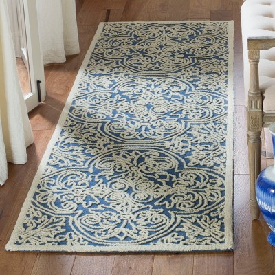 Blue and Ivory Hand-Tufted Wool Runner Rug, 24" x 10"