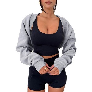 Womens Stylish Bolero Long Sleeve Sweatshirts Bolero Open Front Cropped Cardigan Workout Crop Tops Sweatshirt Shrug Sweatshirt Bolo - 1 of 4
