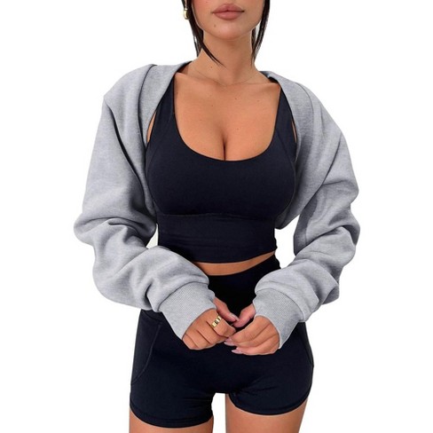 Womens Stylish Bolero Long Sleeve Sweatshirts Bolero Open Front Cropped Cardigan Workout Crop Tops Sweatshirt Shrug Sweatshirt Bolo Gray xl Target