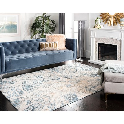 Blue Abstract Synthetic Stain-Resistant Rectangular Area Rug