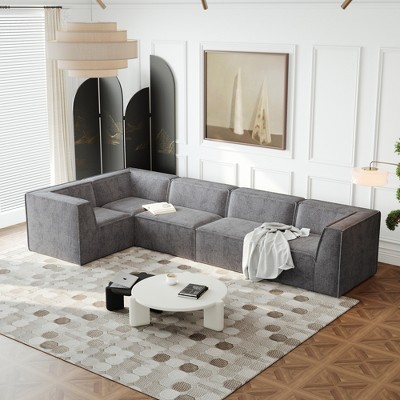 NicBex Couches for Living Room Modular L-Shaped Sectional Sofa Luxury Floor Couch Chenille Fabric Upholstered Sofa, 5 PC Free Combination