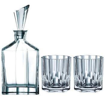 Nachtmann Aspen Crystal Glass Decanter with Stopper and 2 Whiskey Tumblers, Set of 3, 25 oz.