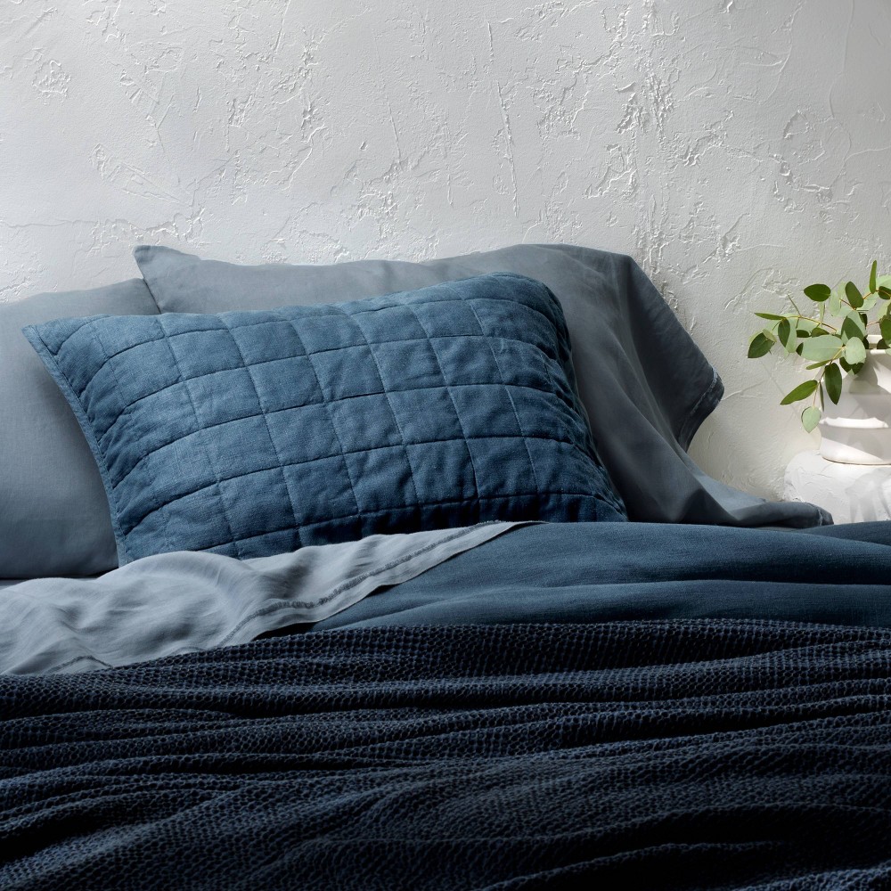 Photos - Bed Linen Standard Heavyweight Linen Blend Quilt Sham Dark Mineral Blue - Casaluna™