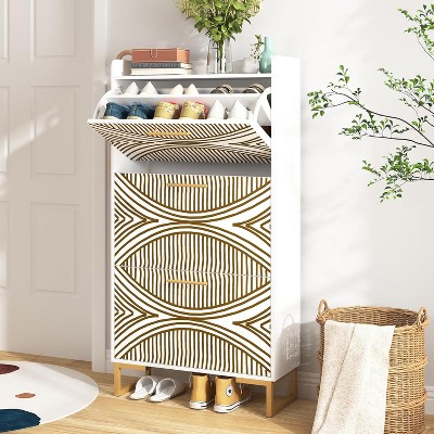CIPACHO White Slim Hidden Shoe Cabinet with 3 Flip Drawers Metal Legs for Entryway Hallway Living Room
