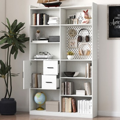 Vynxaria 79-Inch Modern Bookcase: Stylish Storage with Customizable Pegboard Design