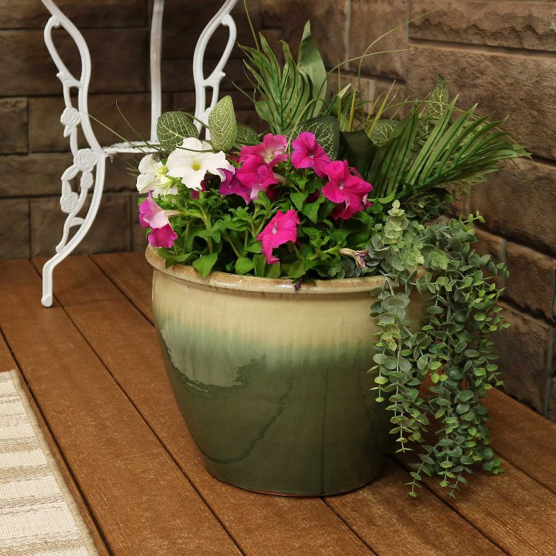 Sunnydaze Chalet Outdoor/Indoor High-Fired Glazed UV- and Frost-Resistant Ceramic Planter with Drainage Holes - 15" Diameter, 2 of 8