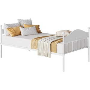 Acekool Twin Metal Daybed, White Platform Day Bed with Arched Headboard & Underbed Storage for Living Room or Guest Room - 1 of 4
