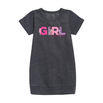 - Barbie - Girl Strong, Kind, Brave, Bold, and Fearless Graphic Short Sleeve Fleece Dress