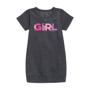 Girls' - Barbie - Girl Strong, Kind, Brave, Bold, and Fearless Graphic Short Sleeve Fleece Dress - 1 of 2