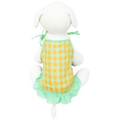 Gooby Spaghetti Strap Dress for Dogs, Small, Green Check