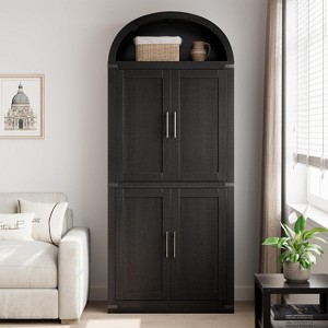 71'' Tall Arched Bookcase, Industrial 5-Tier Arched Bookshelf with 4 Wood Doors and Open Shelf, Anti-Tip Design, Freestanding Display Storage Cabinet - 1 of 4