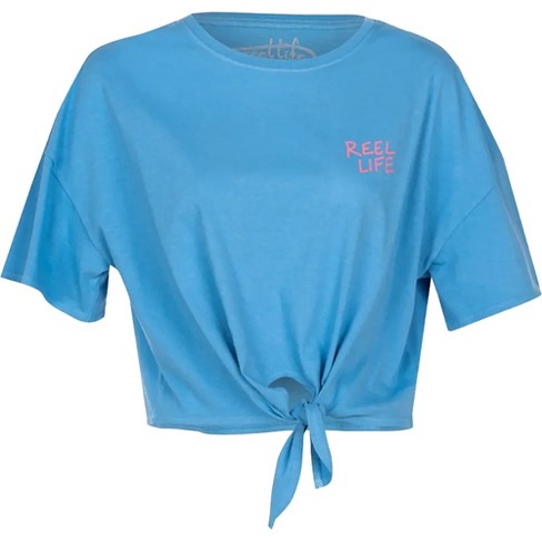 Reel Life Women's Ocean Washed Tie Front T-Shirt - Small - Heritage Blue