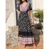 Women's Summer Bohemian Floral Maxi Dress with Short Sleeves, V-Neck, High Waist, and Ruffle Details - 3 of 4