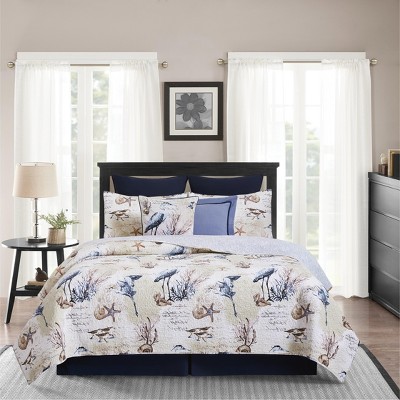 Full Organic Cotton Blue Coastal Reversible Quilt Set