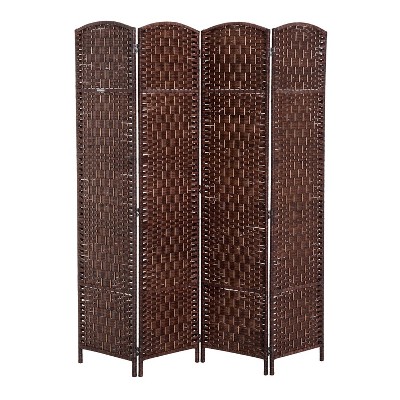 NicBex Room Divider Folding Wicker Privacy Screen with Wood Legs Partition for Home & Office