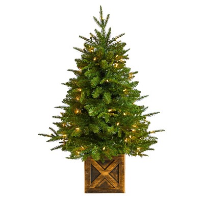 3ft. Fir Artificial Christmas Tree in Decorative Planter with 272 Branches & 50 Warm White Lights – Charming X-Mas Accent
