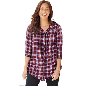 Catherines Women's Plus Size Featherweight Plaid Tunic - 1 of 4