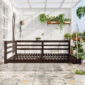 Country Style Wooden Swing Daybed, Twin/Full Size Porch Swing with 4pcs 96-inch Hemp Ropes for Backyard & Garden - ModernLuxe - 1 of 4