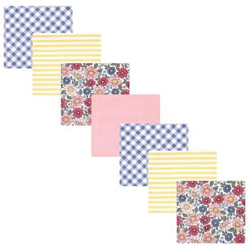 Hudson Baby Infant Girl Cotton Rich Flannel Receiving Blankets Bundle, Pink Blue Pretty Floral, One Size