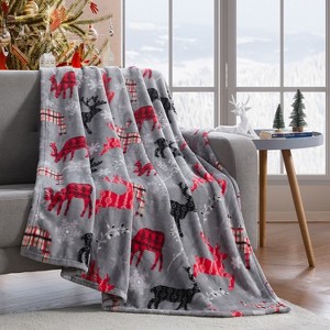 Kate Aurora Winter Woodland Christmas Reindeer & Snowflakes Accent Throw Blanket - 50" x 60" - 1 of 4
