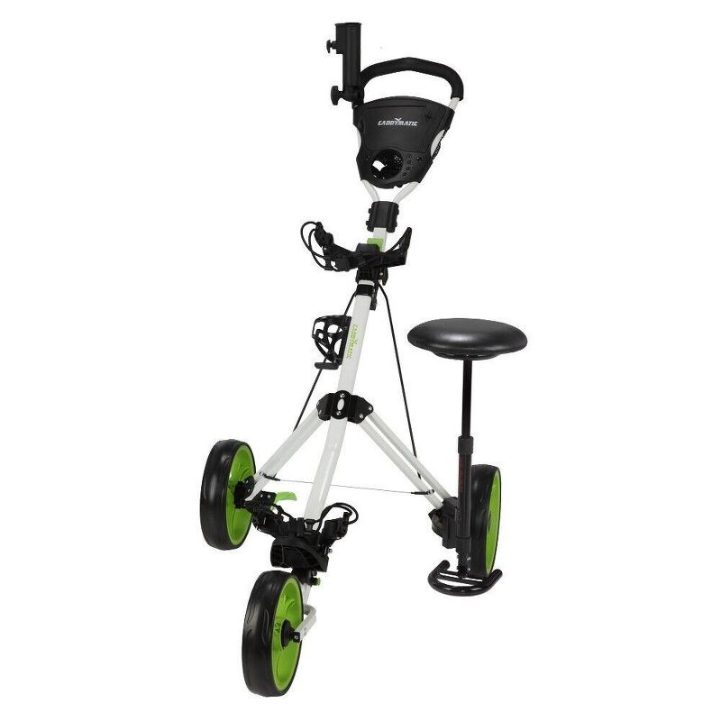 Caddymatic Golf X-TREME 3 Wheel Push/Pull Golf Cart with Seat White/Green, 2 of 5