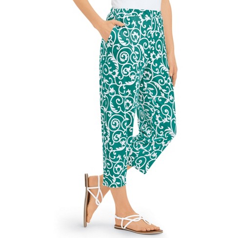 Collections Etc Scroll Printed Pocketed Elasticized Waist Capris X ...