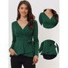 Allegra K Women's Elegant V-Neck Long Sleeves Tie Waist Knit Casual Wrap Peplum Blouse - 2 of 4