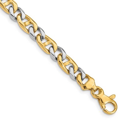 Black Bow Jewelry 5.5mm 14K Two Tone Gold Fancy Anchor Chain Bracelet