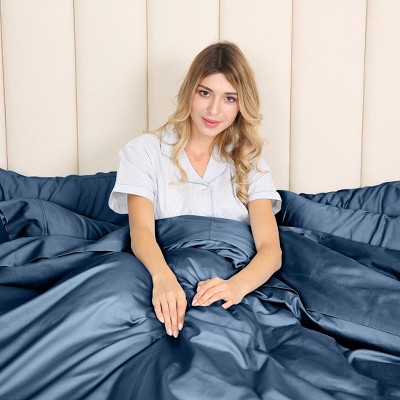 Navy Blue Cotton Sateen Queen Duvet Cover Set