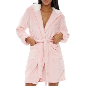ADR Women's Short Robe, Plush Fleece Women's Robe, Hooded Bathrobe Woman - 1 of 4
