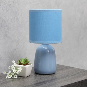 10.04" Traditional Ceramic Thimble Base Bedside Table Desk Lamp with Matching Fabric Shade - Simple Designs - 1 of 4