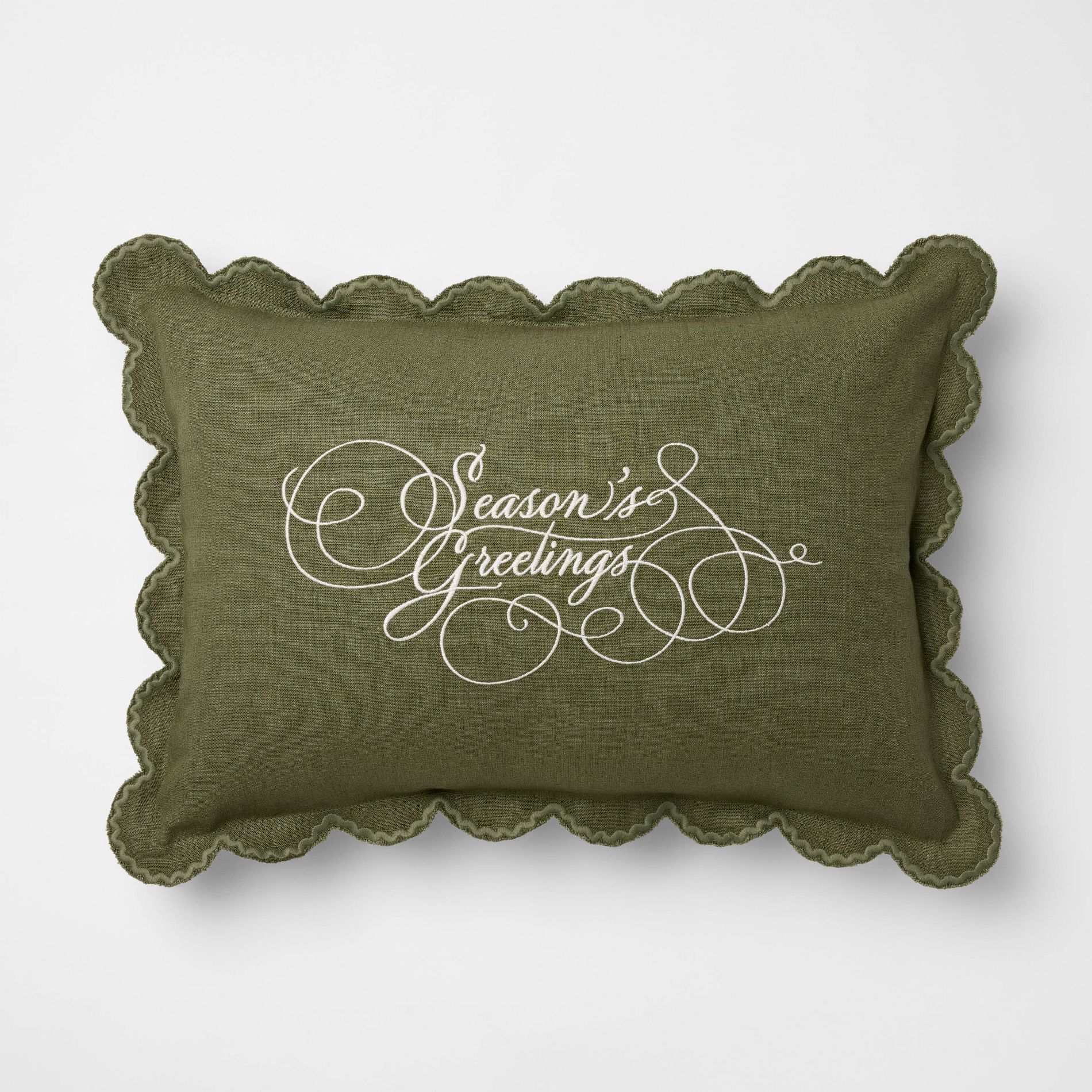 14"x20" Embroidered Season's Greetings Pillow Green - Threshold™ designed with Studio McGee