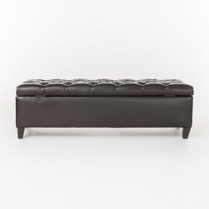 Gulches Brown PU Storage Ottoman Bench - Button-Tufted Diamond Stitching, 300LBS Rubber Wood Legs, Soft Pressure Hinges for Living Room/Bedroom - 1 of 4