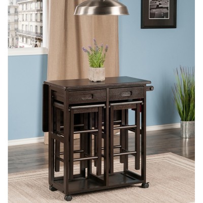 Dark Brown Drop Leaf Kitchen Cart with Storage