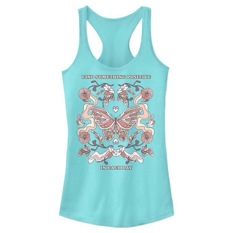 Juniors Womens Lost Gods Positive Day Butterfly Racerback Tank Top, 1 of 5